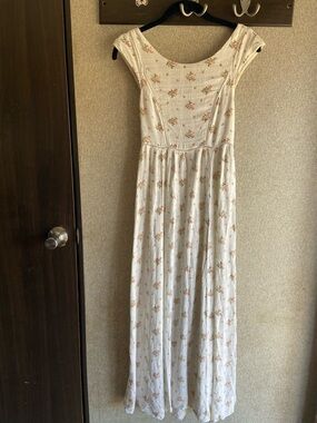 Cottagecore prairie dress cream floral size 2 (XS) maxi length linen blend
